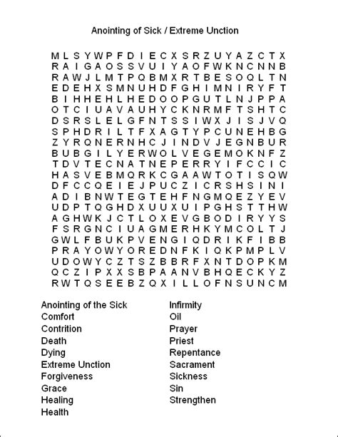 Word Search Anointing Of The Sick Extreme Unction