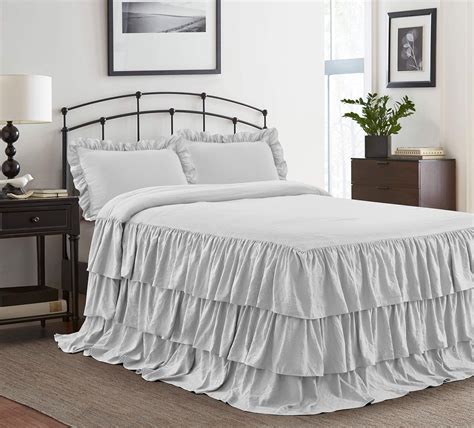 Hig 3 Piece Ruffle Skirt Bedspread Set King Lightgray Color 30 Inches