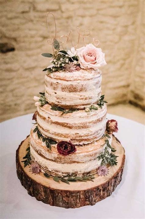Naked Wedding Cake For A Rustic Wedding Wedding Cake Ideas