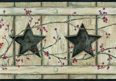 Country Cutout Star And Berries Wallpaper Border Primitive Wallpaper