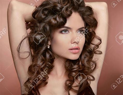 Wavy Hair Attractive Girl With Makeup Curly Hairstyle Brunette