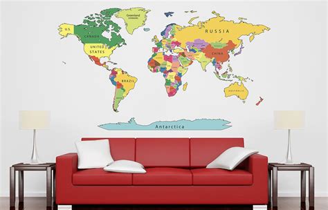 World Map Decal Detailed Political World Map Decal Colorful Etsy