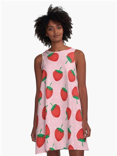 Pink Summer Strawberries Print A Line Dress A Line Dress Contemporary Clothes Dresses