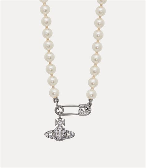 Lucrece Pearl Necklace In Silver Vivienne Westwood Safety Pin Pendant Pearl Necklace Necklace