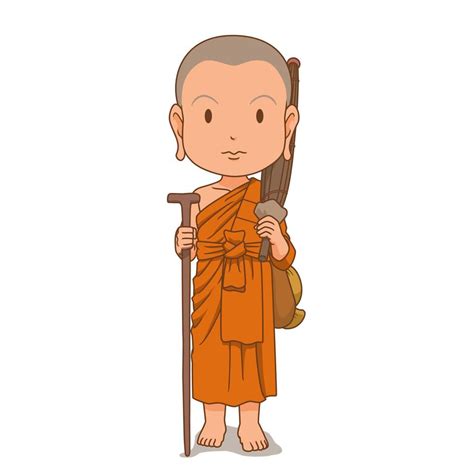 Cartoon Character Of Buddhist Monk Go On A Pilgrimage 7505067 Vector