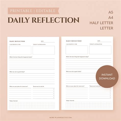 Daily Reflection Journal For Self Care Reflective Journal Etsy