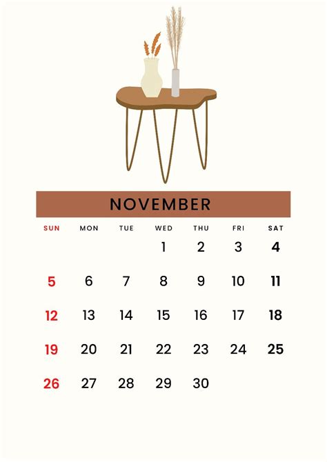 Calendar November 2023 Aesthetic Boho Style Desain Kalender Kalender
