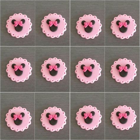 Mickey mouse and minnie mouse cupcake rings. 12 x Minnie Mouse (mini size) Cupcake toppers, fondant ...