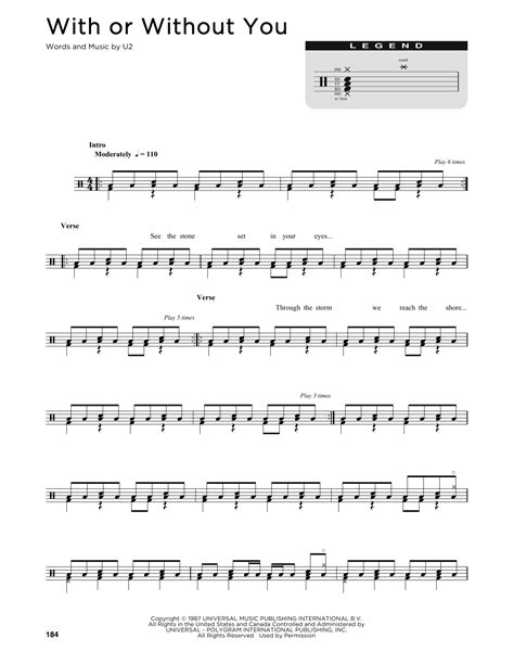With Or Without You Sheet Music U2 Drum Chart