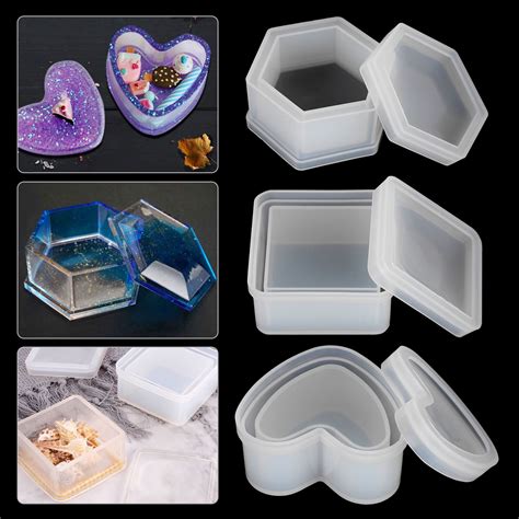 Eeekit 3pcs Silicone Resin Molds With Lid Jewelry Storage Box Epoxy