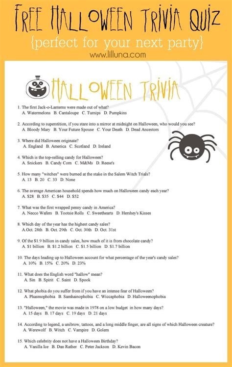 Free Halloween Trivia Quiz Halloween Facts Halloween Class Party