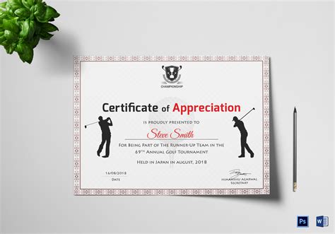 Golf Appreciation Certificate Design Template In Psd Word
