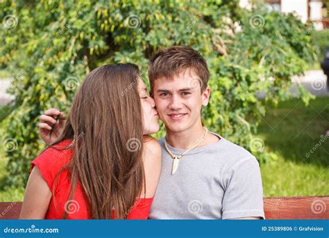 Young Teen Woman Kissing Boyfriend Royalty Free Stock Image Image
