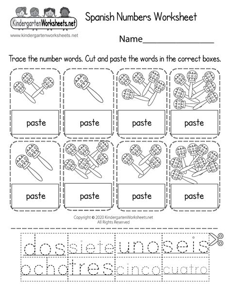 Kindergarten Spanish Numbers Worksheets