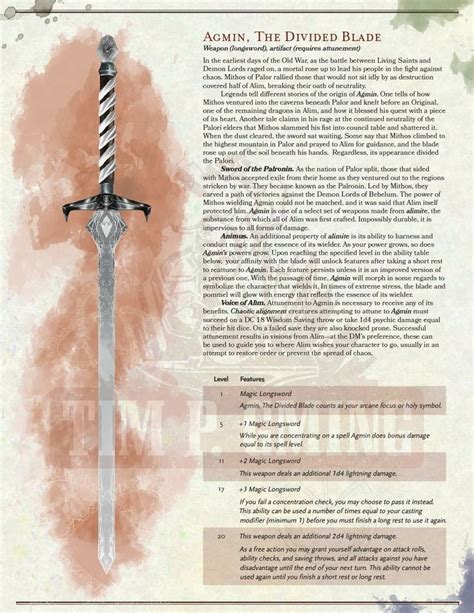 5e Magic Weapon Agmin Dungeons And Dragons Homebrew D