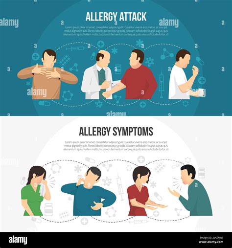 Two Horizontal Colored Allergy Banner Set With Allergy Attack And