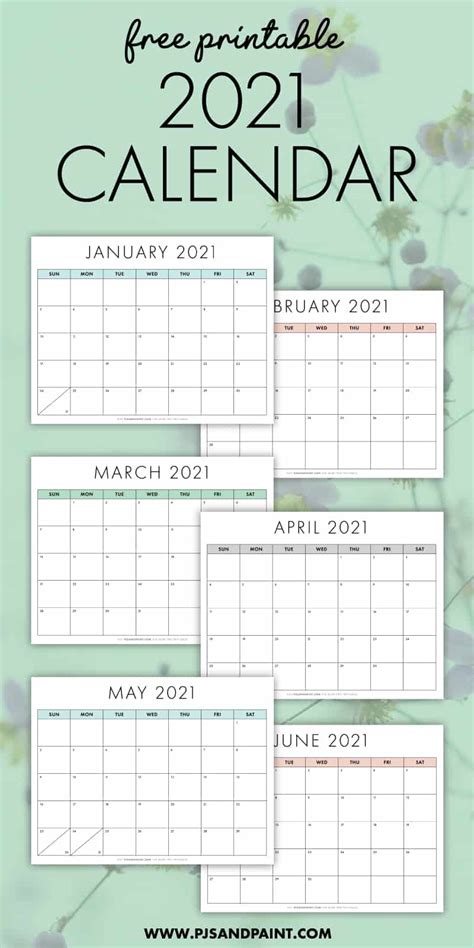 Here you can find horizontal & vertical monthly & yearly calendars. Free Printable 2021 Calendar - Sunday Start - Pjs and Paint