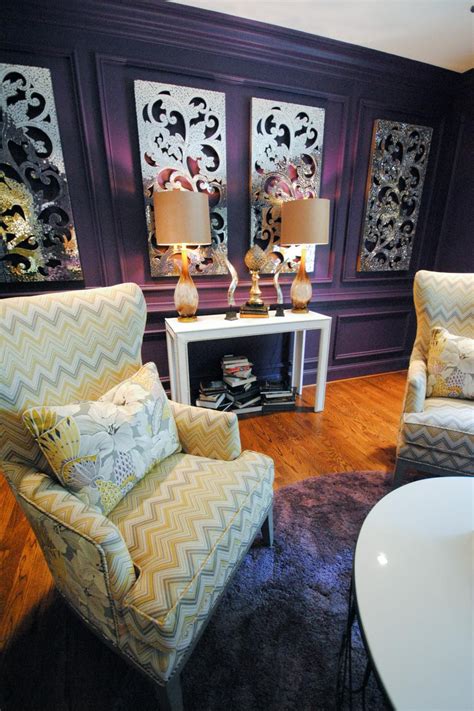 Purple Eclectic Living Room With Wingback Chairs Eclectic Living Room