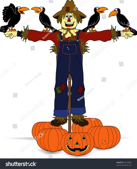 Vector Cartoon Graphic Depicting Happy Scarecrow Stock