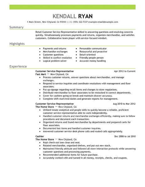 This customer service job description sample will assist you understanding the skills for customer service representatives in order to creating a our review will help you with tips on the design, structure and content of your resume. Best Retail Customer Service Representative Resume Example ...