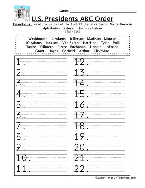 Alphabetize list is a free online tool that puts any list in alphabetical order. First Half Presidents Alphabetical Order Worksheet • Have ...