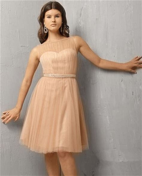 A Line Illusion Neckline Short Nude Tulle Cocktail Party Evening Dress