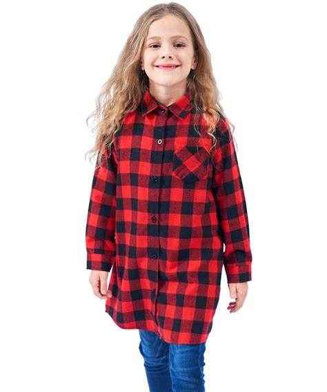 Girls Flannel Plaid Long Shirt Red Black Ce18l428zcg