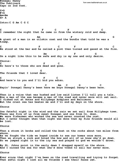 Donegal Danny Crd1 By The Dubliners Song Lyrics And Chords