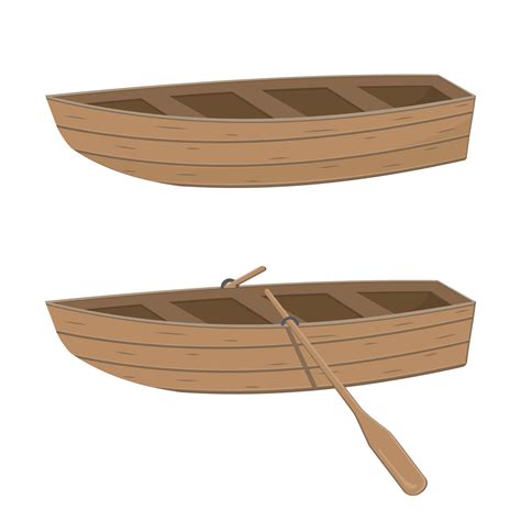 Wooden Boat With Oars Color Vector Illustration In Cartoon Style On A