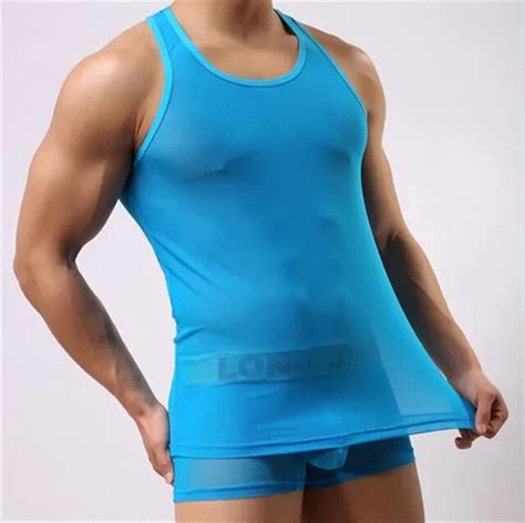 Mesh Sheer Mens Brand Tank Tops Fitness Vest Sexy Transparent Funny