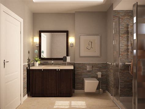 Look at our 20 relaxing bathroom color schemes for ways to transform the energy of your bathroom with a change in color. Modish Small Bathroom Paint Color Ideas Brown Cabinets Wash Basin Decorative Tiles Shower Are ...