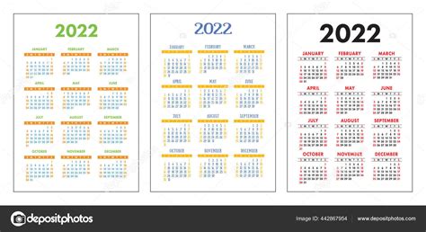Calendar 2022 Year Set Vector Pocket Wall Calender Template Collection
