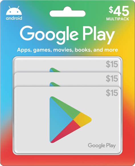 3.5 out of 5 stars with 4 ratings. Google Play $15 Gift Cards (3-Pack) GOOGLE PLAY 2017 MP (3X$15) $ - Best Buy