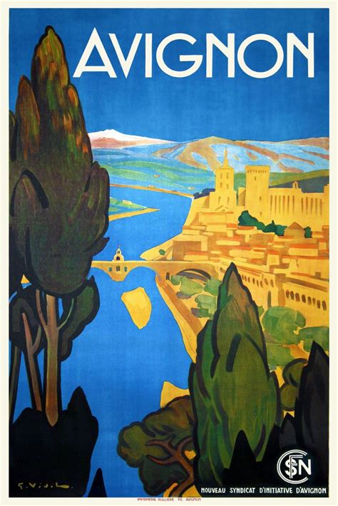 Sur Le Pont D Avignon Art Deco 1930s French Travel Poster Vintage