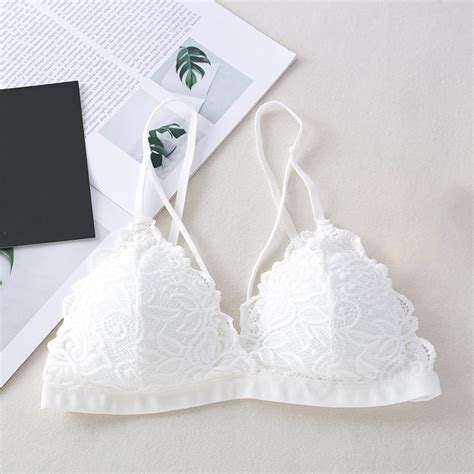 Anself Women French Style Lace Bralette Deep V Wireless Triangle Cup Lingerie Push Up Thin