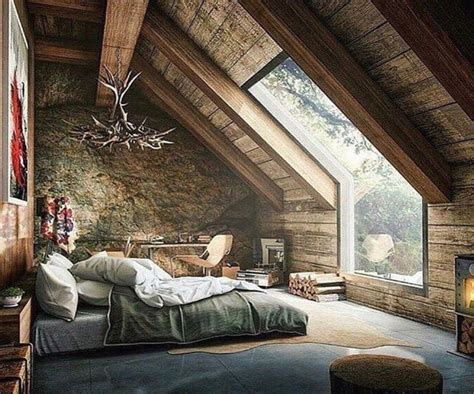 Rustic Cabin Bedroom With A Big Window An A Great View Of Nature