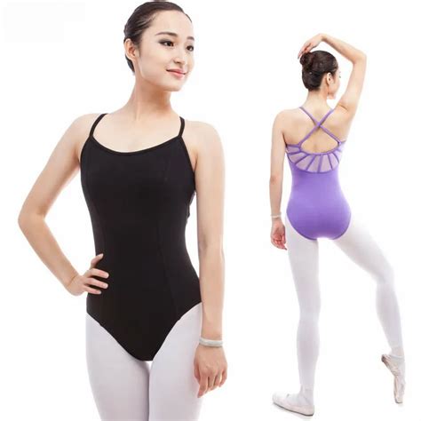 Black Purple Leotard Sling Cotton Unique Back Gymnastics Leotard For Adult Ballet Leotards F