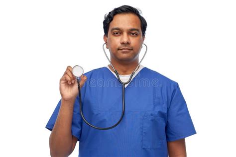 Indian Male Doctor Or Nurse With Stethoscope Stock Image Image Of White Medicare 210763427