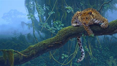 Big Cat Sitting On A Tree Branch