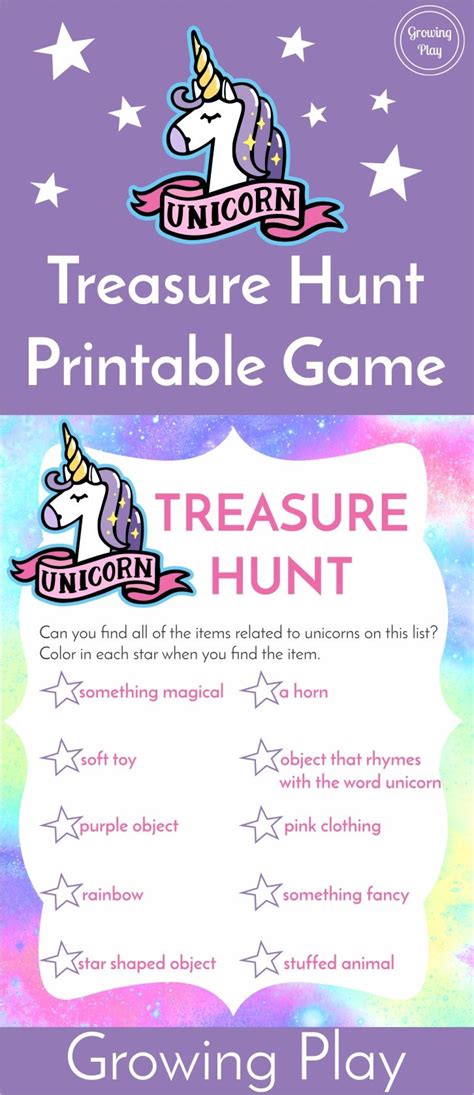 Unicorn Treasure Hunt Game Free Printable Growing Play Unicorn