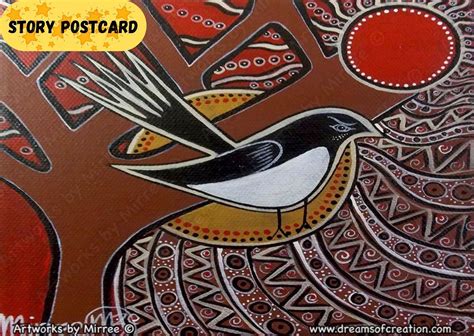 Australian Willie Wagtail Rising From The Ashes Aboriginal Art A6 Stor
