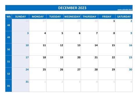 December 2023 Calendar Calendarbest