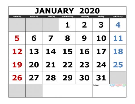 2020 Monthly Calendar Excel Printable Free