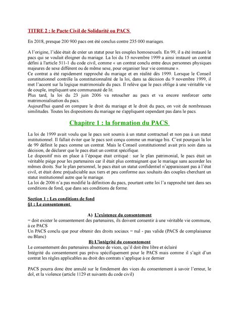 Cours Sur Le Pacs Droit De La Famille Titre 2 Le Pacte Civil De