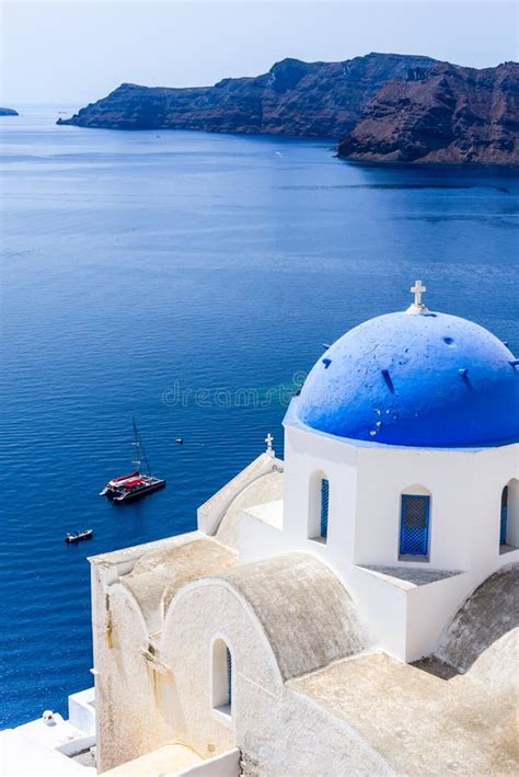 Oia Santorini Greece Blue Church And Caldera Editorial Photo