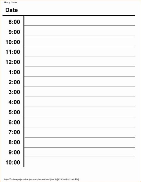 Free One Day Hourly Printable Template