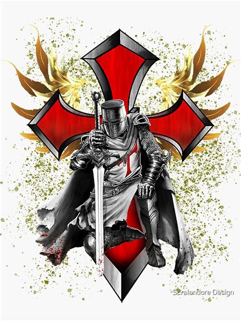 Pegatina Crusader Knights Templar Distressed Cross Angel Wings