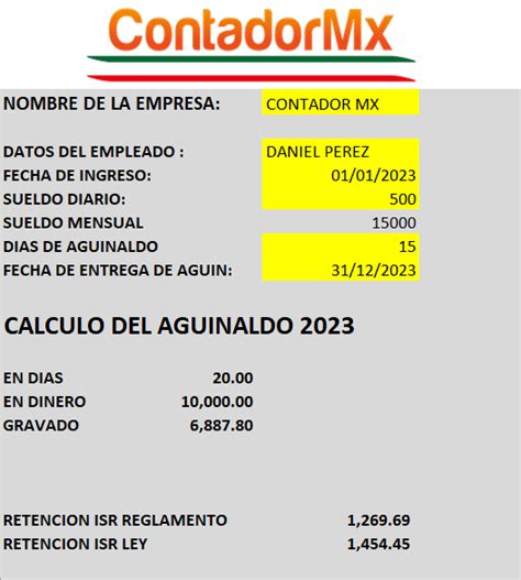 Calculadora De Aguinaldo 2023 En Excel Contadormx
