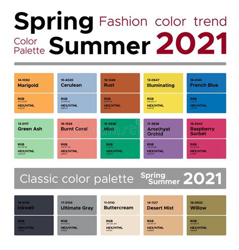Vibrant nuances, natural hues and exciting neon accents add character to seasonal ensembles. Trendy Spring-summer 2021 Colors Palette Stock ...