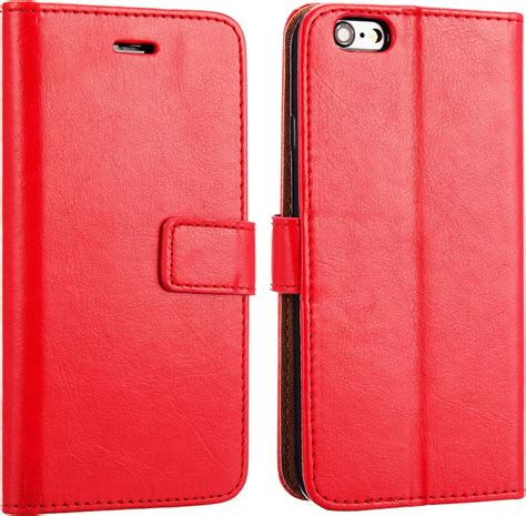 Nwnk13 Iphone 5 5s Se Red Case Premium Leather Slim Book Side Open